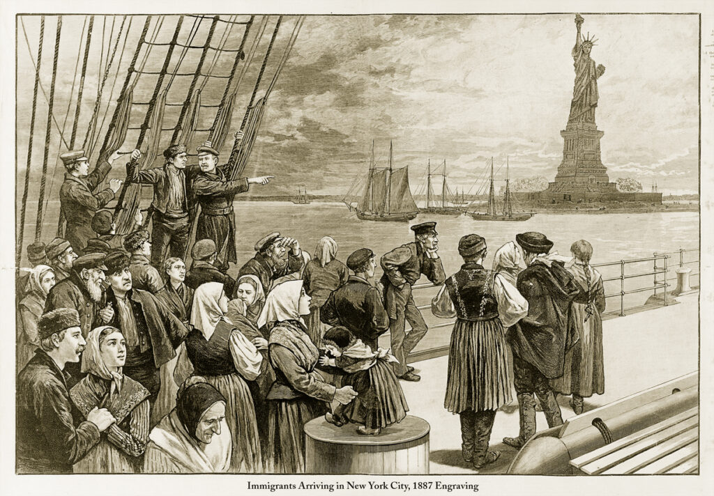 Immigrants Arriving in New York City, 1887 Engraving Amanda Gray Immigration Lawyer